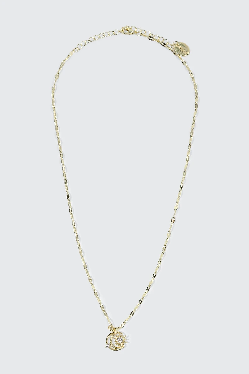 Collier lune et étoile plaqué or 14K