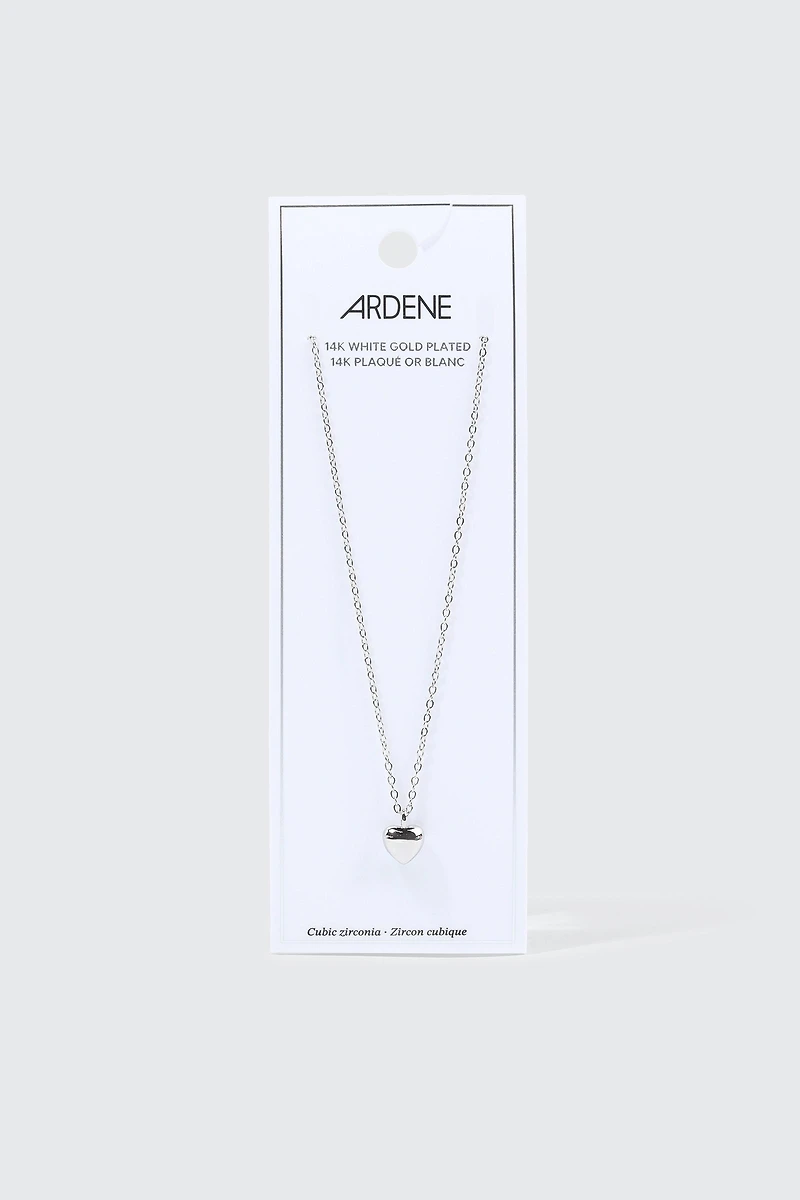 Collier cœur plaqué or blanc 14K