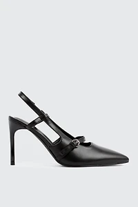 Ardene Slingback Stiletto Pumps in Black | Size | Faux Leather/Faux Suede | Eco-Conscious