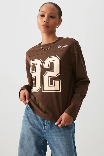Ardene Washed Oversized Sports T-Shirt in Brown | Size Small | 100% Cotton