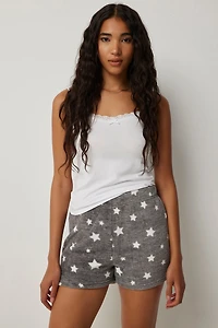 Ardene Printed Plush PJ Boxers in Dark Grey | Size XS | 100% Recycled Polyester | Eco-Conscious
