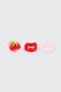 Ardene 3-Pack Lip & Fruit Rings in Red | Size