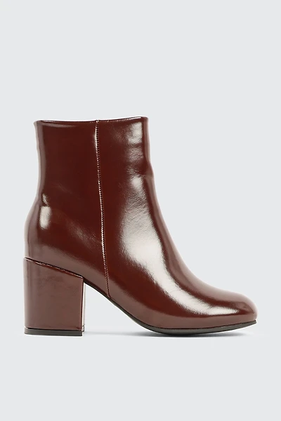 Ardene Faux Leather Square Toe Ankle Boots in Burgundy | Size | Eco-Conscious