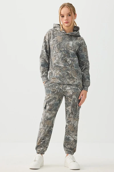 Ardene Kids Camouflage Cargo Sweatpants in Dark Grey | Size | Polyester/Cotton | Fleece-Lined