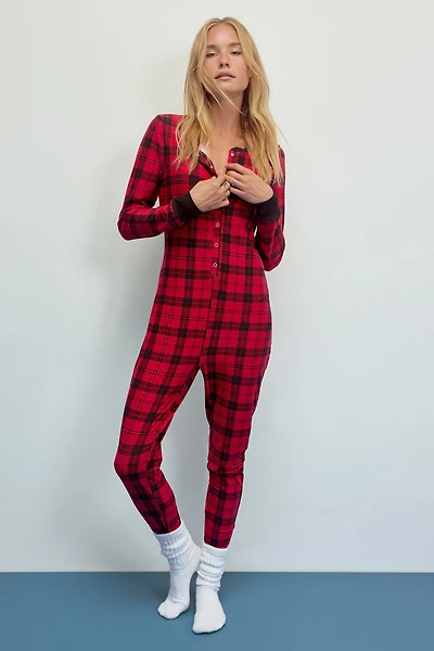 Ardene HUSHKNIT Onesie PJs in Red | Size | Polyester/Elastane | Eco-Conscious