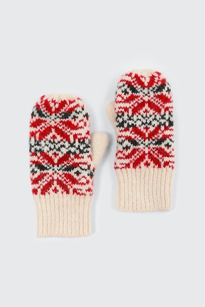 Ardene Nordic Print Mittens in Red | 100% Acrylic