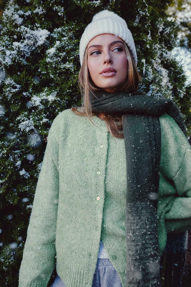 Ardene Fuzzy Knit Cardigan in Light Green | Size | Polyester