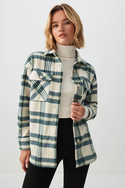 Ardene Plaid Polar Fleece Shirt in Dark Green | Size | Polyester | Eco-Conscious
