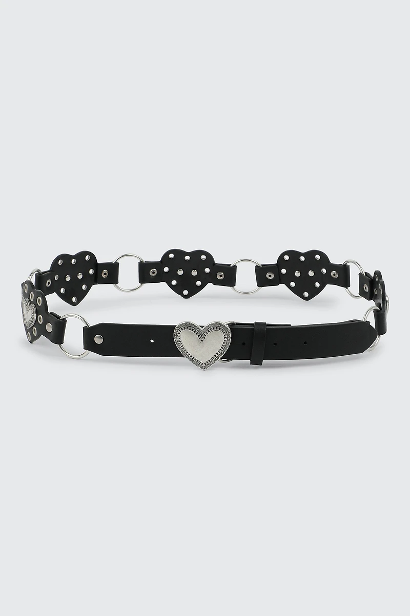 Ardene Western Inspired O-Ring Heart Belt in Black | Size Small | Faux Leather