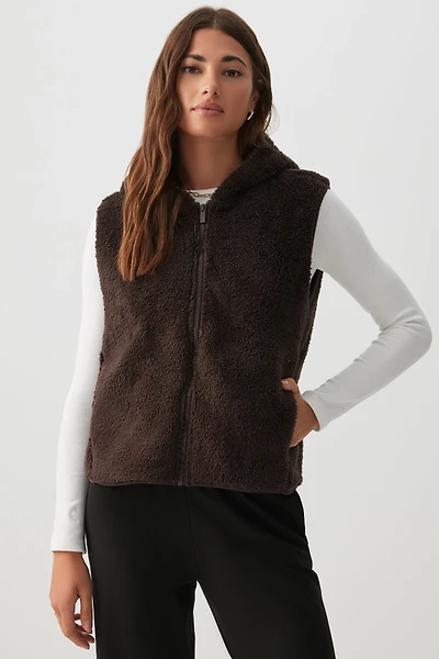 Ardene Hooded Sherpa Vest in Brown | Size | Polyester