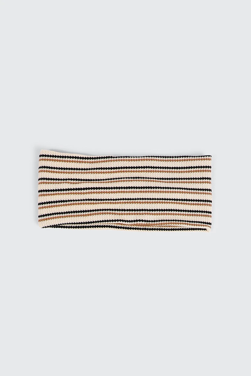 Ardene Striped Wide Headwrap in Beige | Polyester