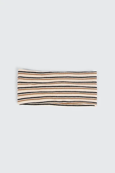 Ardene Striped Wide Headwrap in Beige | Polyester