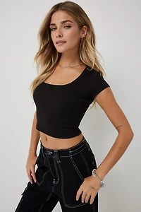 Ardene Ultra Crop Picot Trim T-Shirt in | Size | Cotton/Elastane