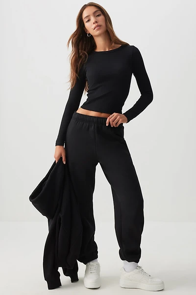 Ardene MADESOFT Fleece Baggy Sweatpants in Black Licorice | Size | Polyester/Cotton | Eco-Conscious