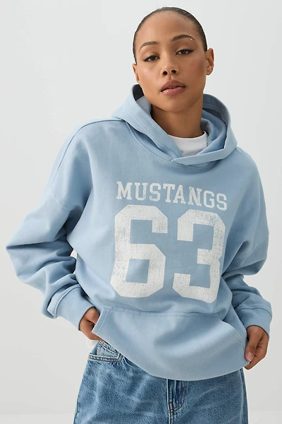 Ardene Washed Graphic Hoodie in Light | Size | Polyester/Cotton | Fleece-Lined | Eco-Conscious