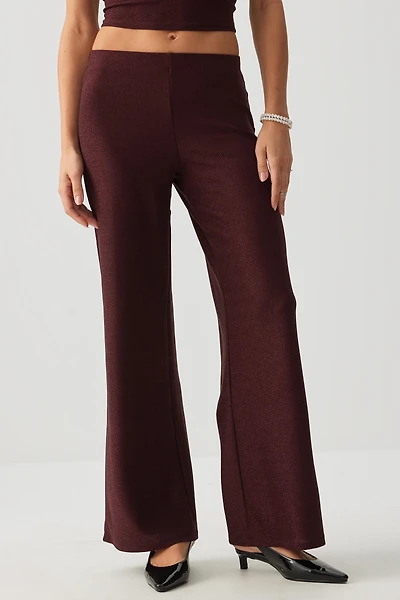Ardene Shiny Wide Leg Pants in Burgundy | Size | Polyester/Elastane