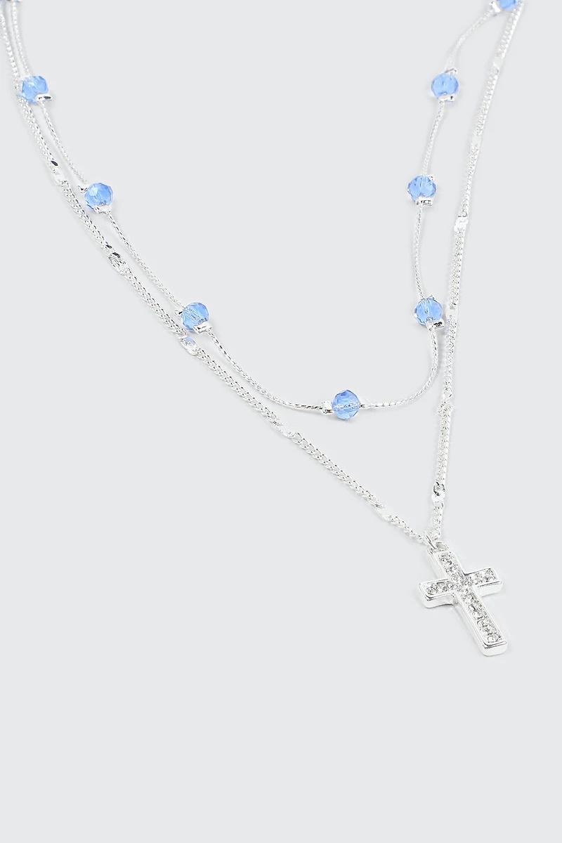 Collier deux rangs à croix et billes