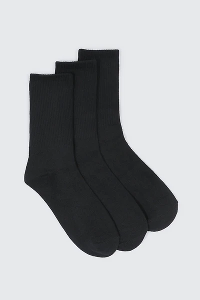 Ardene 3-Pack Ribbed Crew Socks in Black | Polyester/Spandex