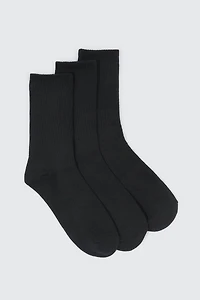 Ardene 3-Pack Ribbed Crew Socks in Black | Polyester/Spandex