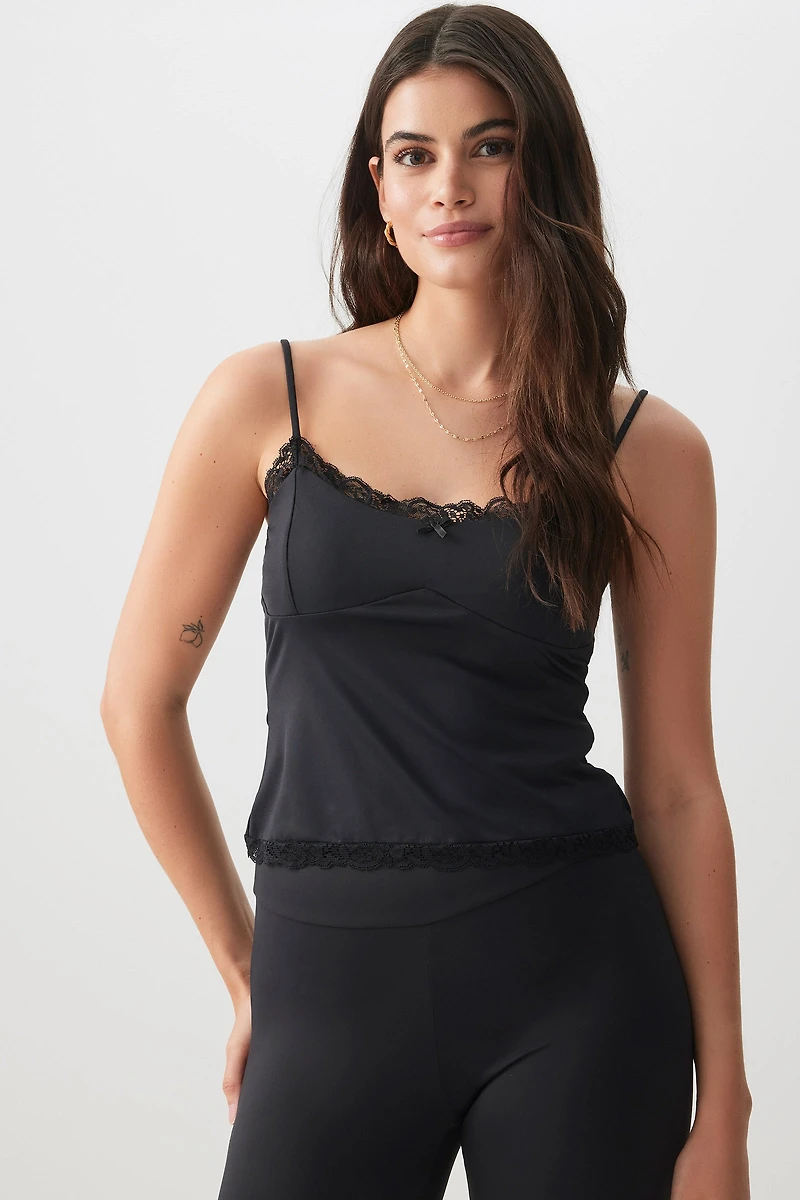 Ardene Contour Lace Trim Tank Top in Black | Size | Elastane/Polyamide