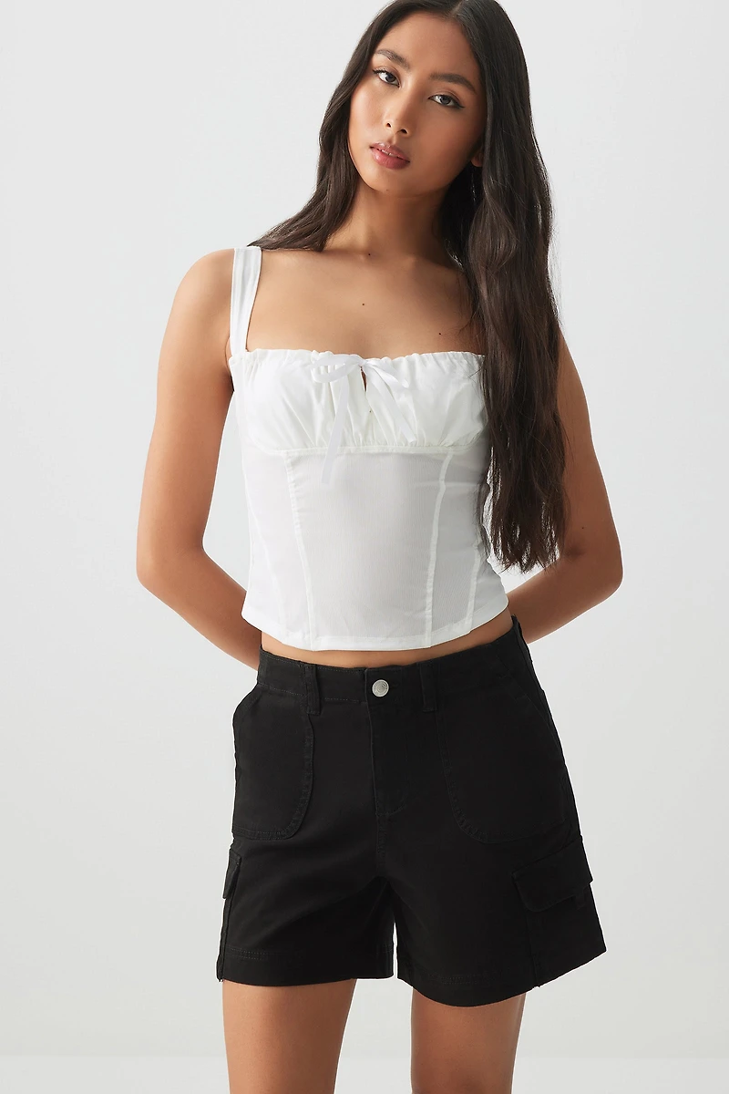 Ardene Mid Rise Cargo Shorts in Black | Size | Spandex/Cotton