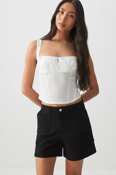 Ardene Mid Rise Cargo Shorts in Black | Size | Spandex/Cotton