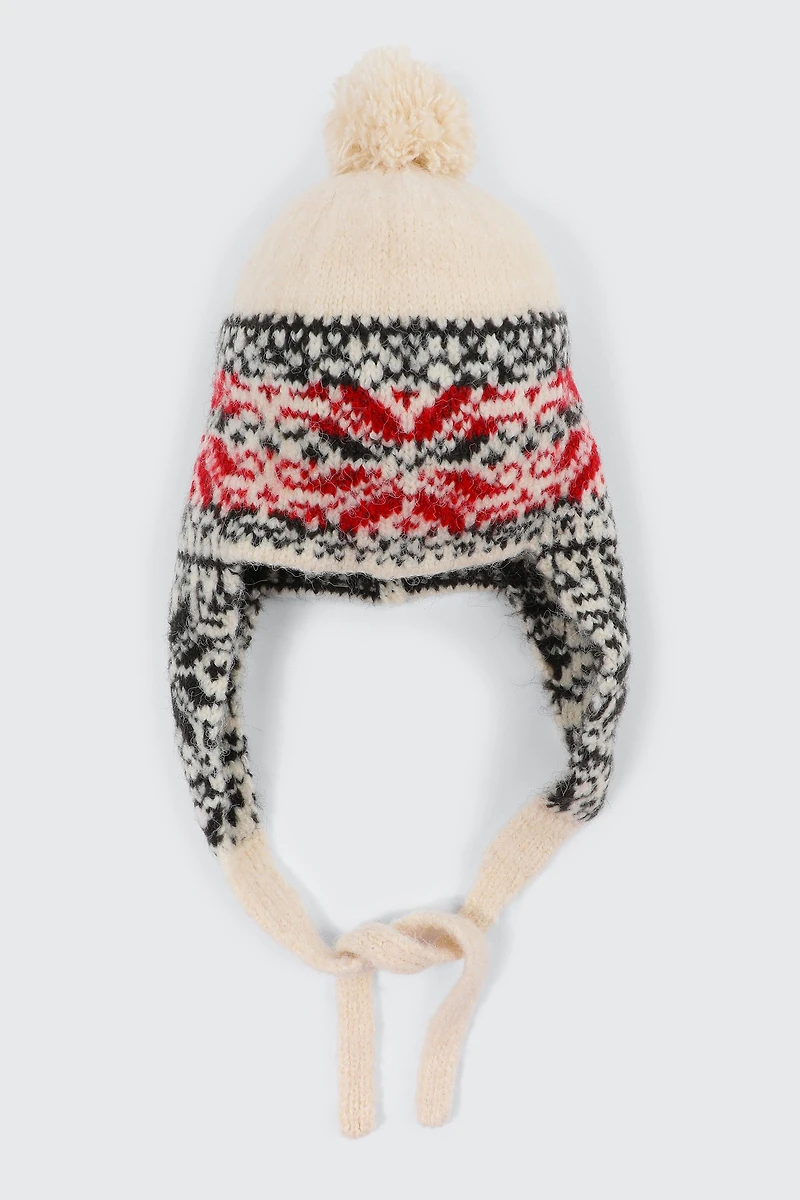 Ardene Nordic Print Ear Flap Beanie in Red | 100% Acrylic