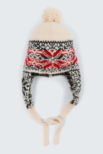 Ardene Nordic Print Ear Flap Beanie in Red | 100% Acrylic