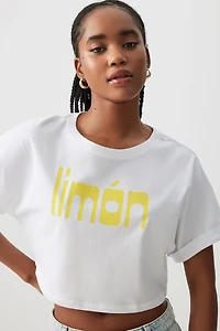 Ardene Ultra Crop Boxy Graphic T-Shirt in White | Size | 100% Cotton/Viscose