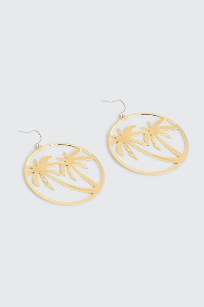Ardene Palm Trees Hoop Earrings in Gold | Stainless Steel