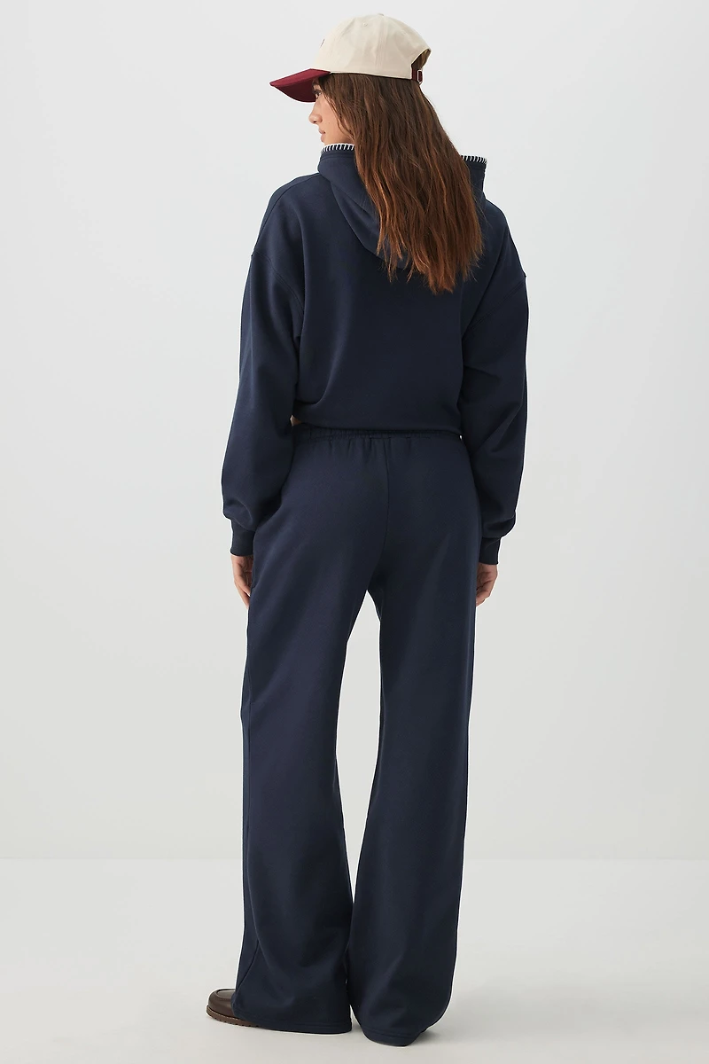 Pantalon à jambe large en molleton point roulé