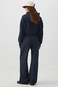 Pantalon à jambe large en molleton point roulé