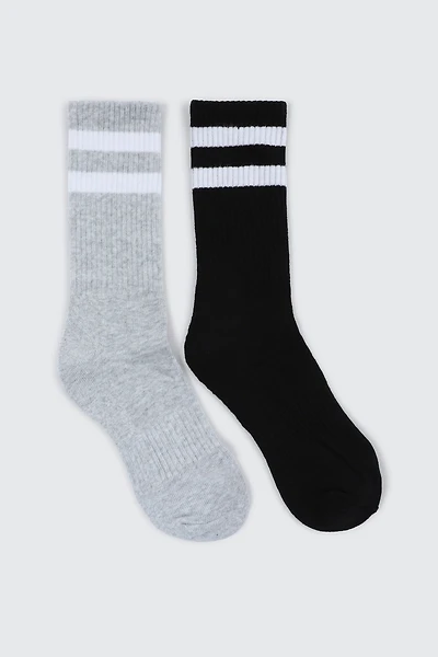 Ardene 2-Pack Athletic Crew Socks in Grey | Polyester/Cotton/Elastane