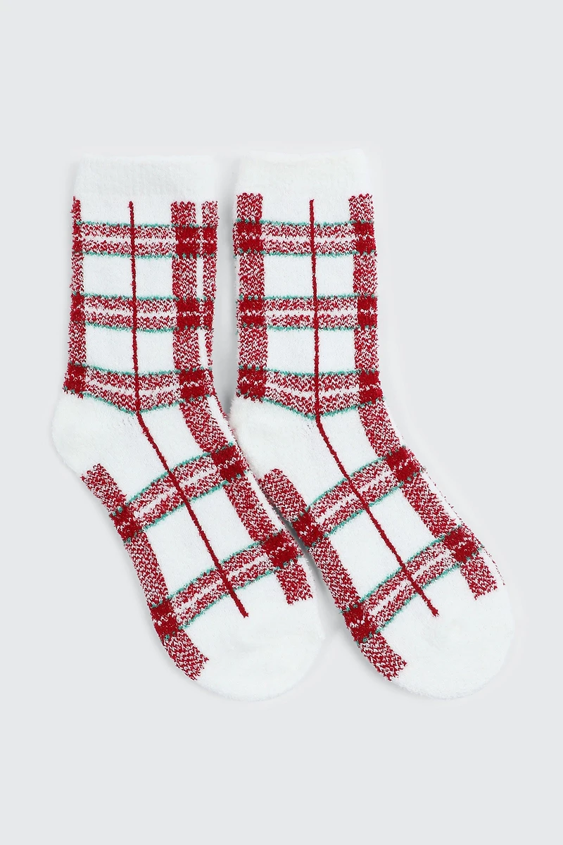 Ardene Plaid Cozy Socks | Polyester/Spandex