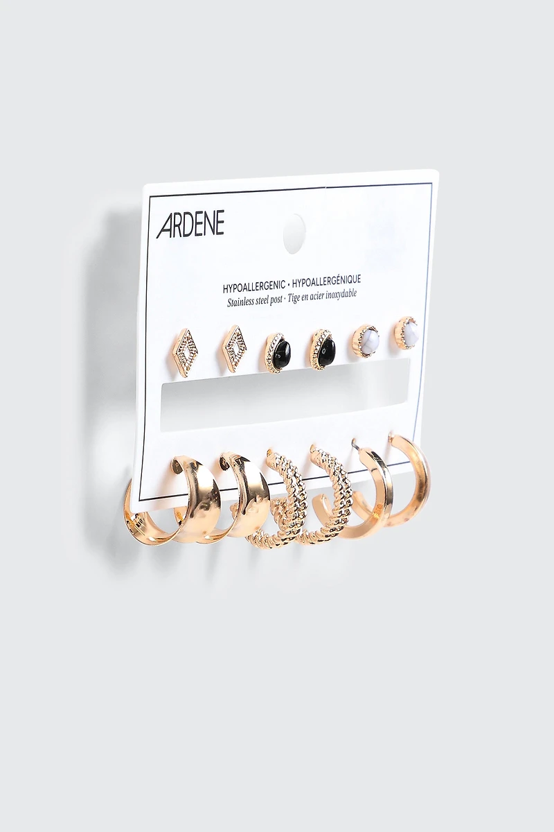 6 paires d'anneaux et de clous d'oreilles