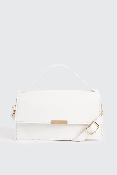 Ardene Structured Crossbody Bag in White | Faux Leather/Polyester