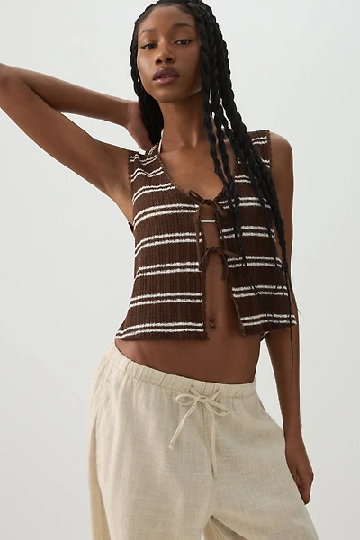Ardene Striped Tie Front Sweater Tank in Brown | Size | Polyester/Cotton