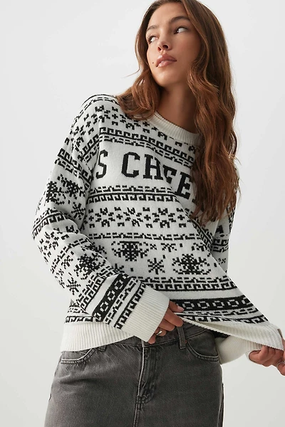 Ardene Fair Isle Sweater in White | Size | Polyester/Elastane