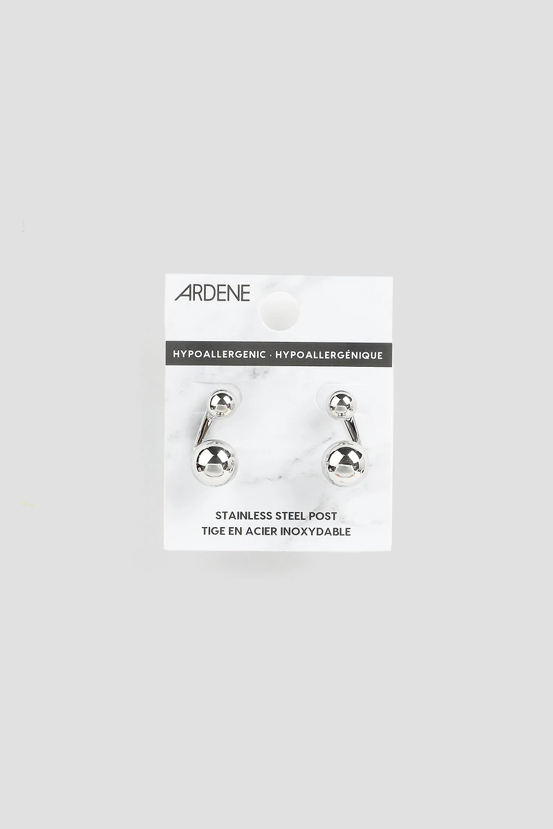 Ardene Double Ball Jacket Earrings in Silver | Stainless Steel