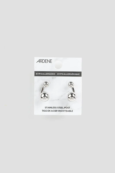 Ardene Double Ball Jacket Earrings in Silver | Stainless Steel