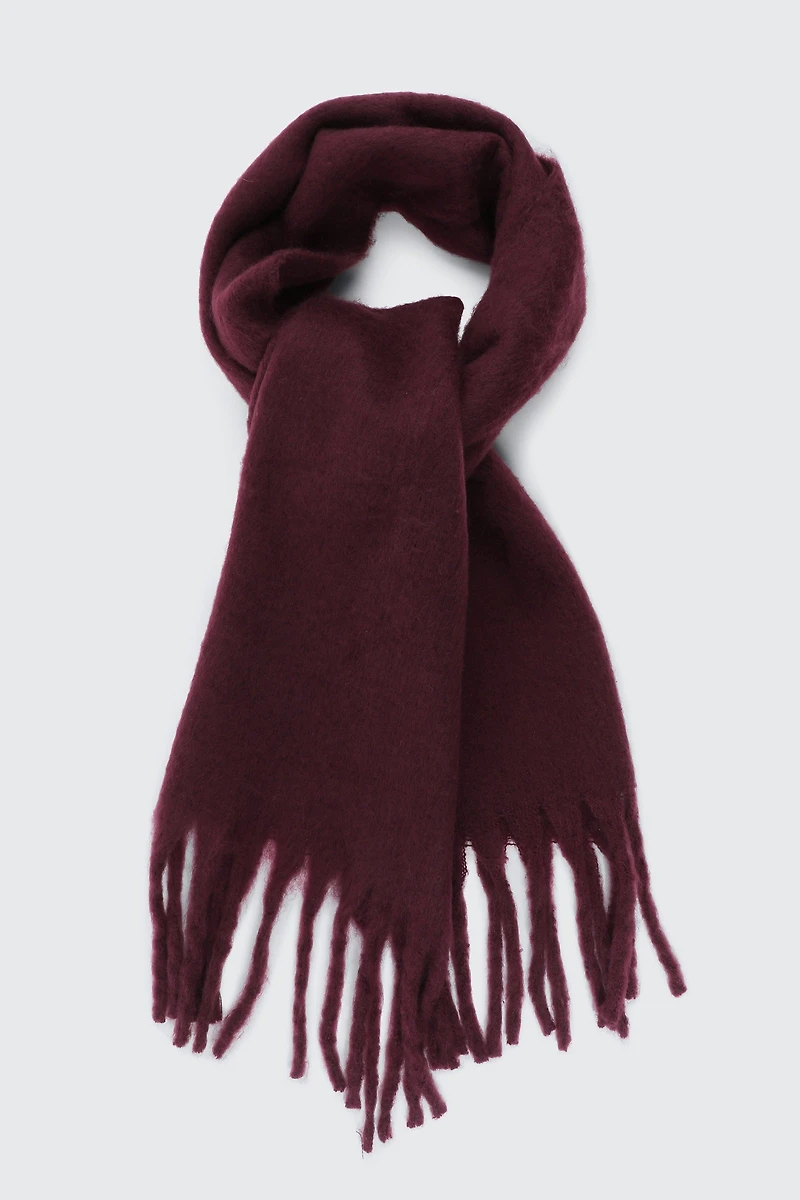 Ardene Rectangular Scarf with Fringes in Burgundy | Polyester