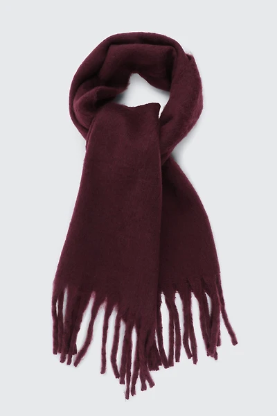 Ardene Rectangular Scarf with Fringes in Burgundy | Polyester