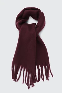 Ardene Rectangular Scarf with Fringes in Burgundy | Polyester