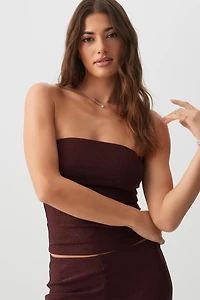 Ardene Shiny Tube Top in Burgundy | Size | Polyester/Elastane