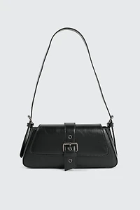 Ardene Shoulder Bag with Buckle in Black | Faux Leather/Polyester