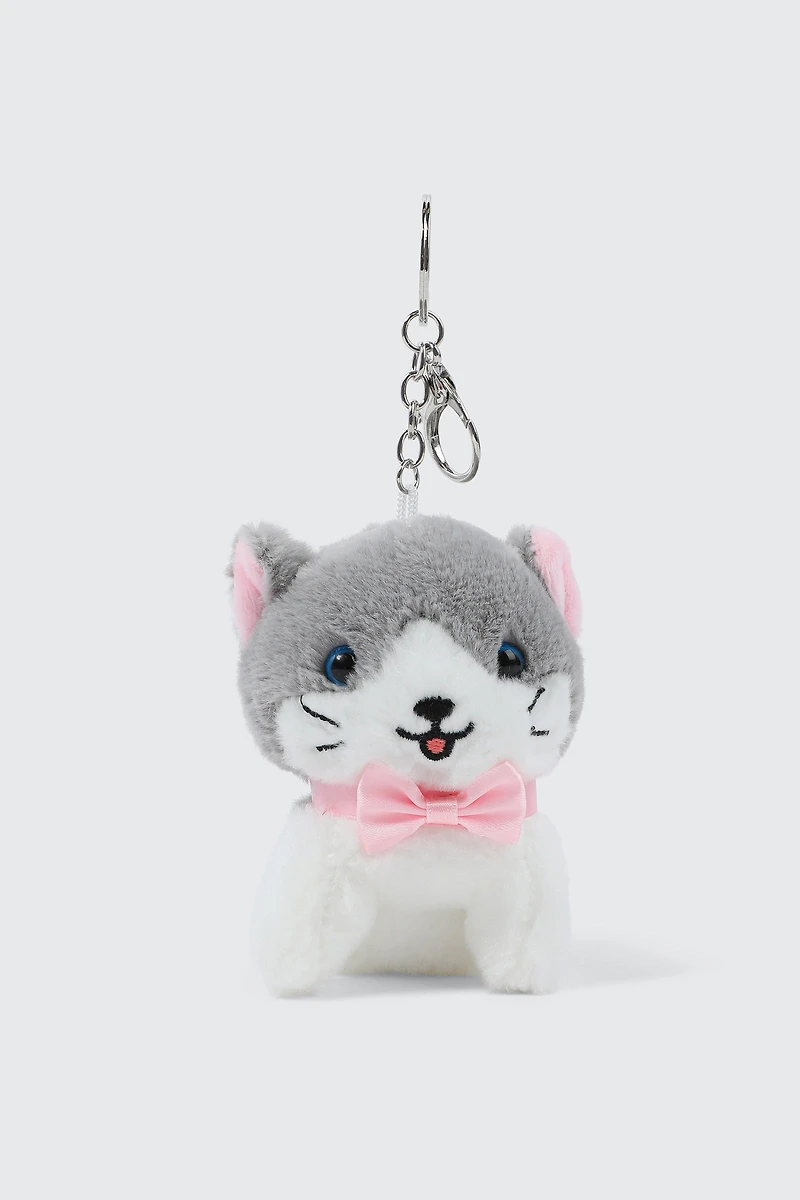 Ardene Plushie Cat Bag Charm in Grey