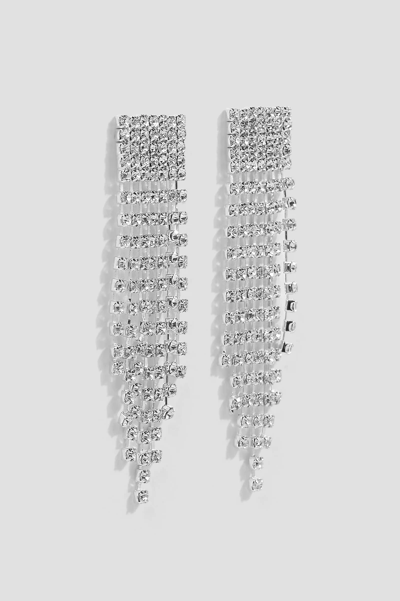 Ardene Rhinestone Strand Earrings in Silver | Stainless Steel