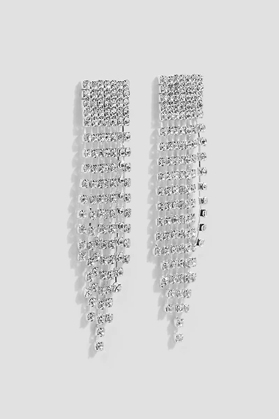 Ardene Rhinestone Strand Earrings in Silver | Stainless Steel