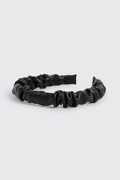 Ardene Faux Leather Ruched Headband in Black | Faux Leather/Polyester