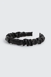 Ardene Faux Leather Ruched Headband in Black | Faux Leather/Polyester